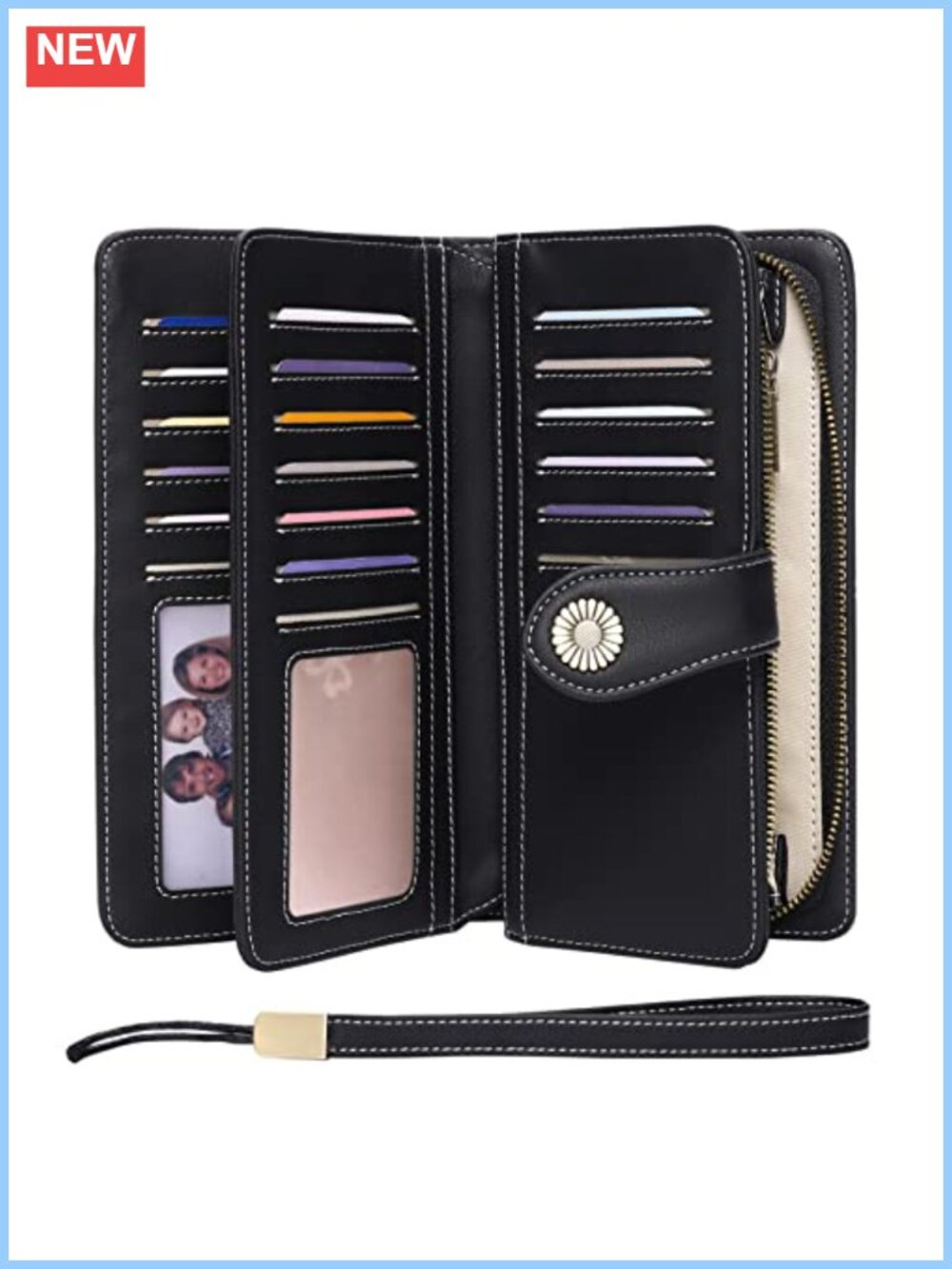 RFID Blocking Trifold Wristlet Wallet Large Capacity Leather 26 Card Slots